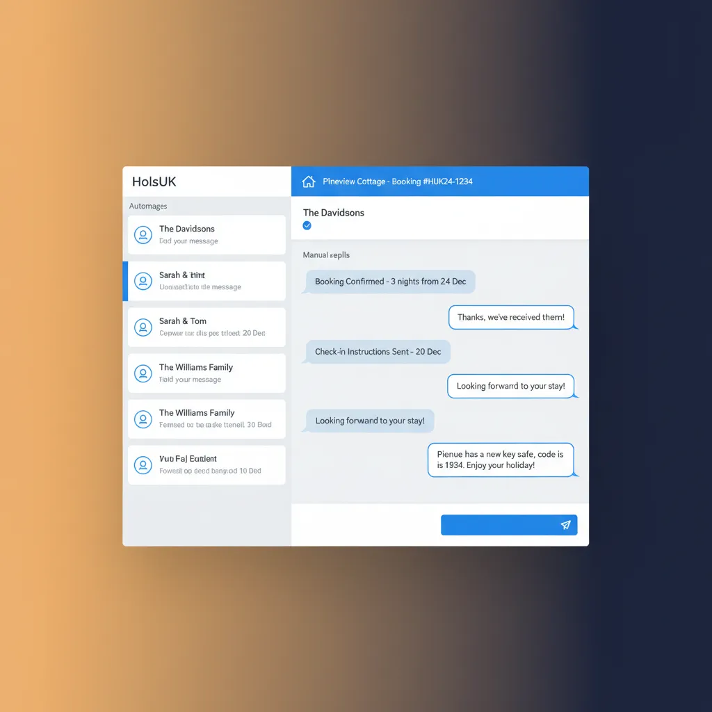 The unified guest messaging inbox in HolsUK, showing automated and manual conversations.