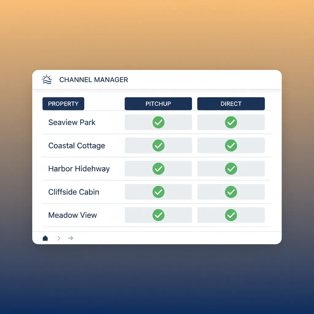 The HolsUK channel manager showing synced listings across multiple booking sites.
